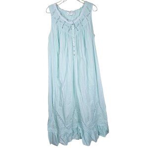 Eileen West Green Cotton Sleeveless Nightgown L Lace Ruffle Prairie Cottagecore